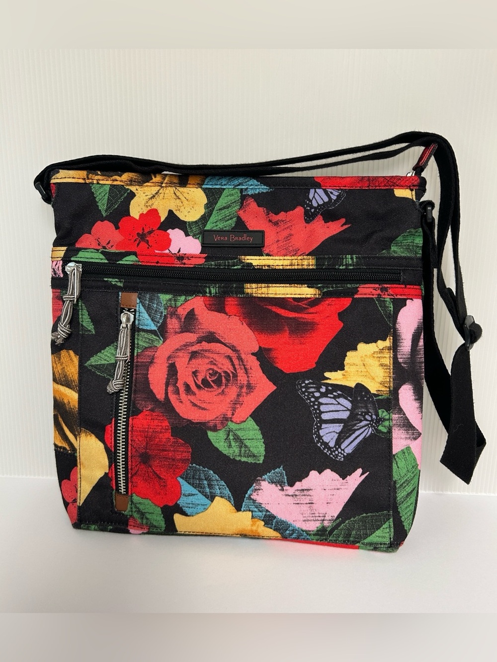 Vera Bradley Havana Vibrant Rose Floral & Butterfly Slim Crossbody Shoulder Bag